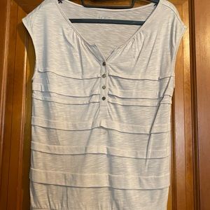 Ann Taylor Loft tan short sleeve top, textured striping on the front, size XS